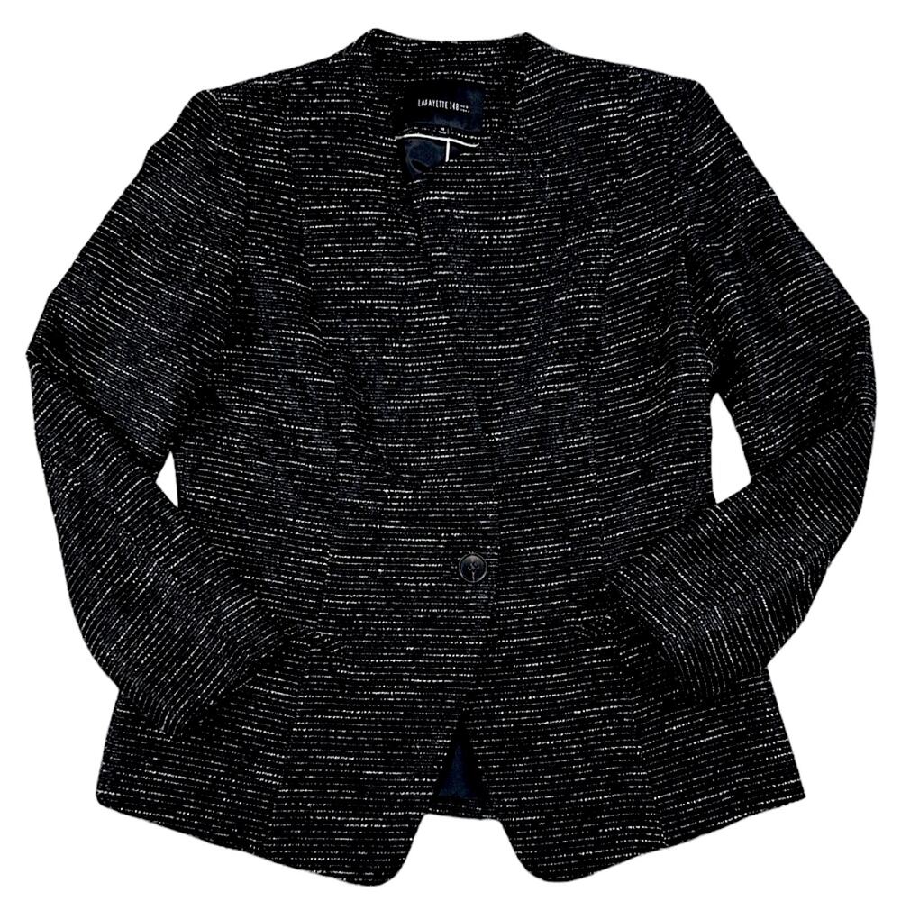 Lafayette 148 Asymmetric Single Button Tweed Structured Blazer | Size 12